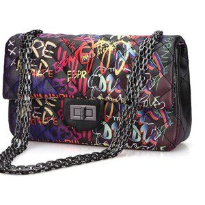 VOGUZY Women's Quilted Crossbody Graffiti Clutch Purse Handbag shoulder Bags